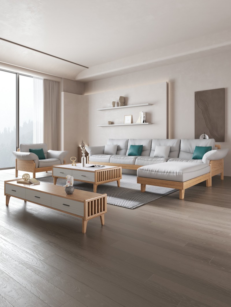 匠者白蠟木系列家具：JD-612沙發原木色4+踏