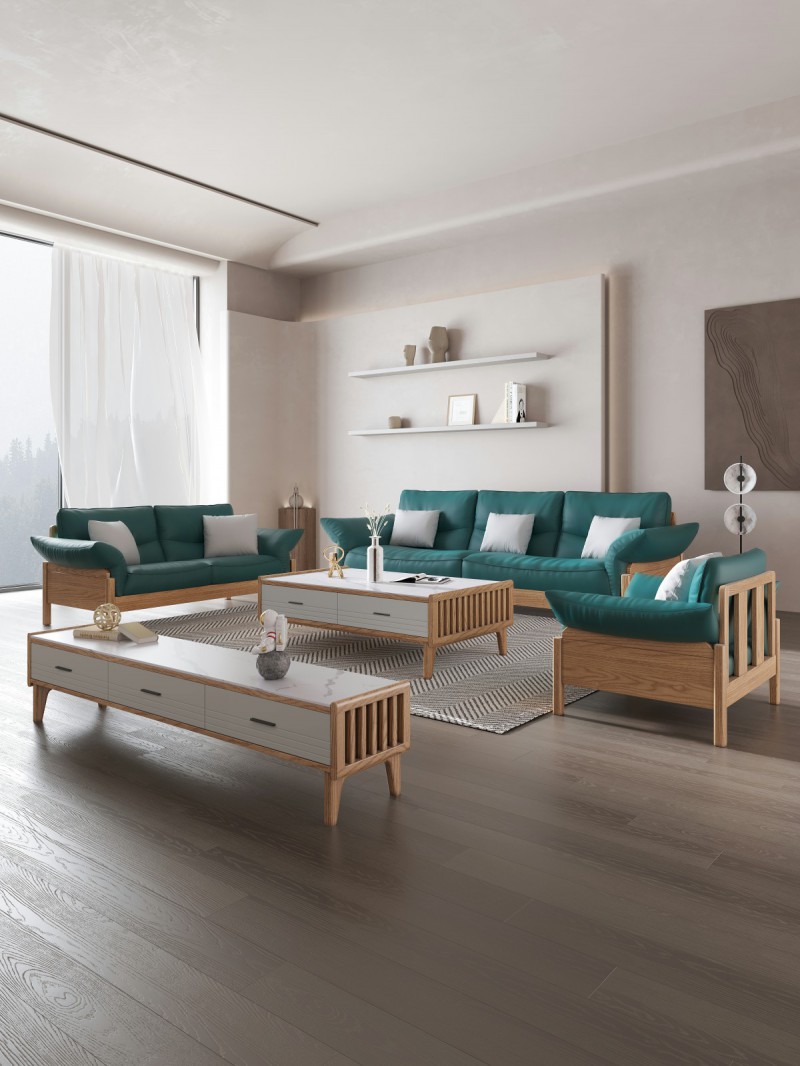 匠者白蠟木系列家具：JD-612沙發原木色1+2+3