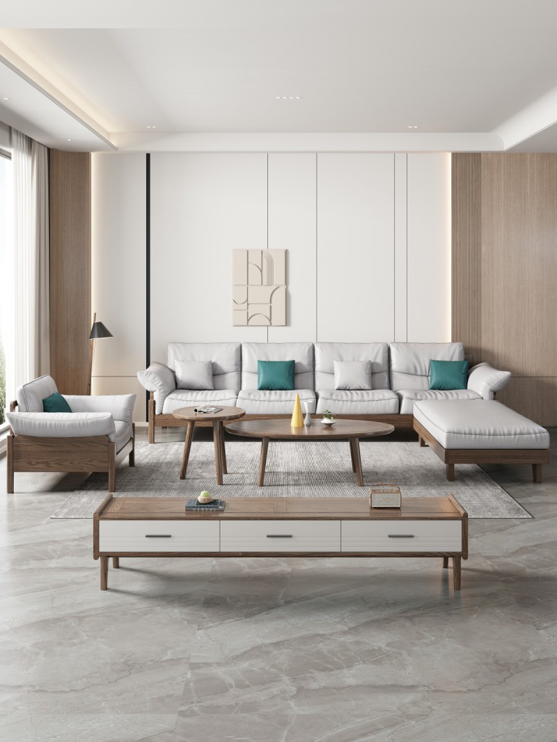 匠者白蠟木系列家具：JD-612沙發胡桃色4+踏