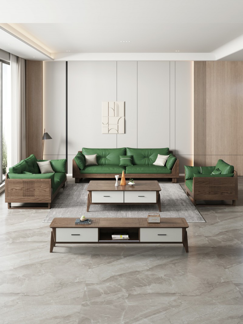 匠者白蠟?zāi)鞠盗屑揖撸篔D-611沙發(fā)胡桃色1+2+3