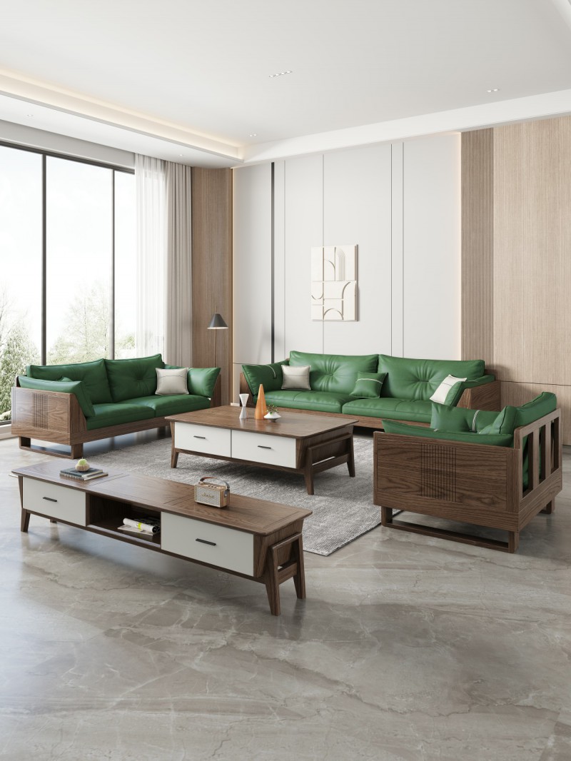 匠者白蠟?zāi)鞠盗屑揖撸篔D-611沙發(fā)胡桃色1+2+3