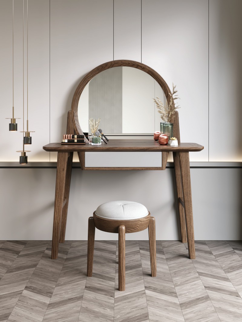 匠者白蠟木系列家具：JD-610妝臺胡桃色