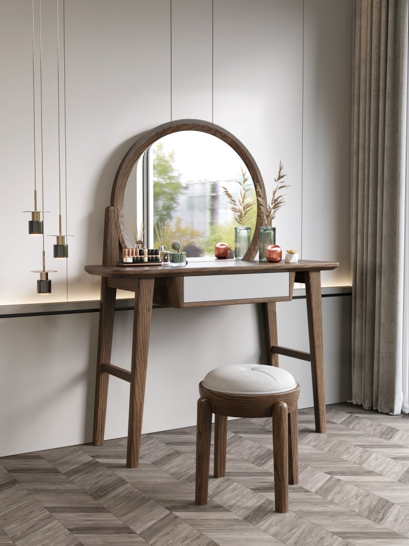 匠者白蠟木系列家具：JD-610妝臺胡桃色