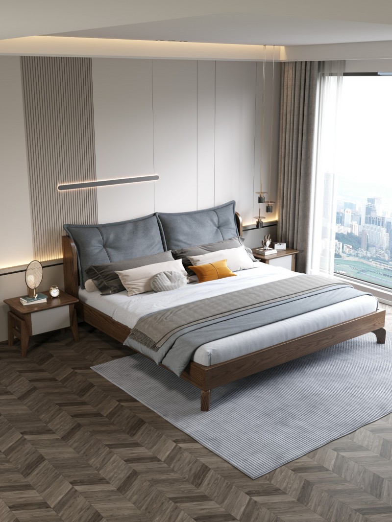 匠者白蠟木系列家具：JD-608床胡桃色