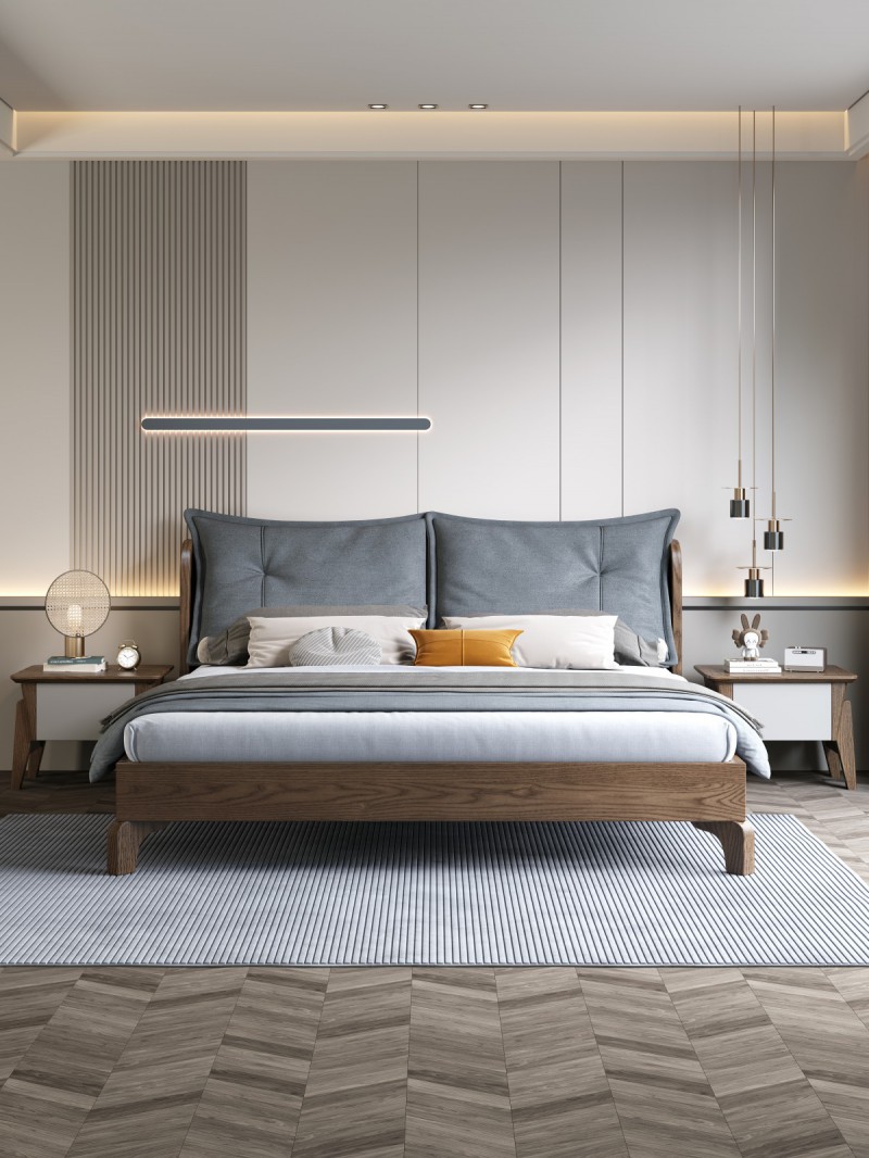 匠者白蠟木系列家具：JD-608床胡桃色