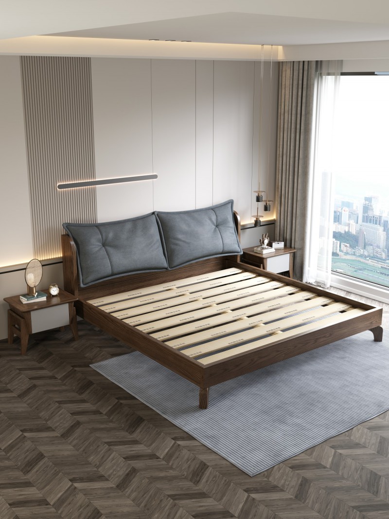 匠者白蠟木系列家具：JD-608床胡桃色