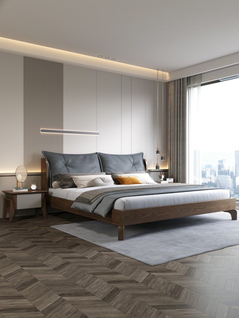 匠者白蠟木系列家具：JD-608床胡桃色