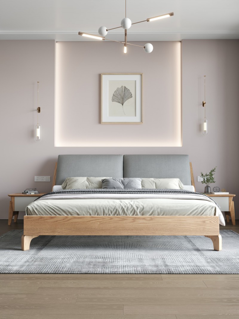 匠者白蠟木系列家具：JD-606床原木色