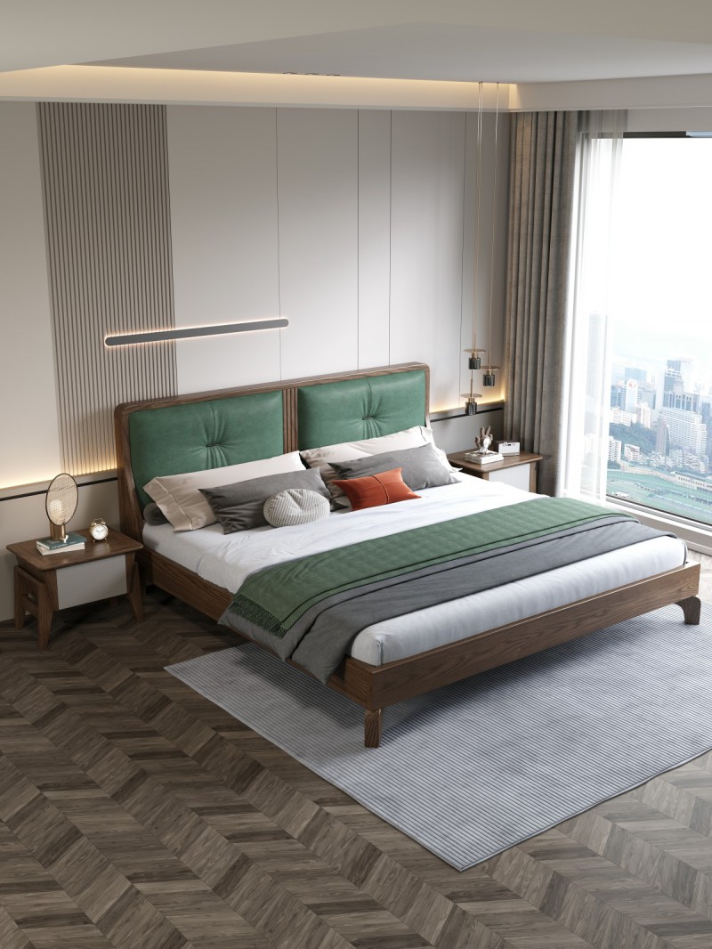 匠者白蠟木系列家具：JD-605床胡桃色