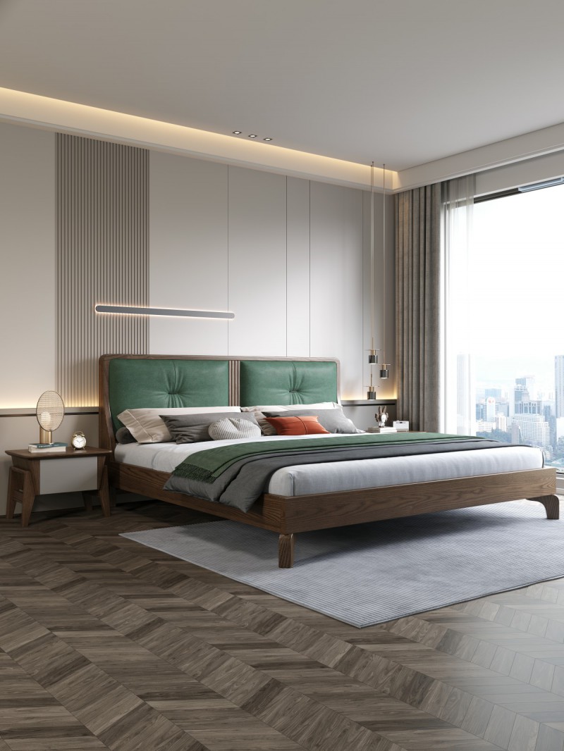 匠者白蠟木系列家具：JD-605床胡桃色