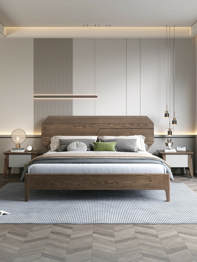 匠者白蠟木系列家具：JD-603床胡桃色