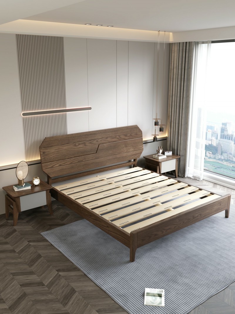 匠者白蠟木系列家具：JD-603床胡桃色