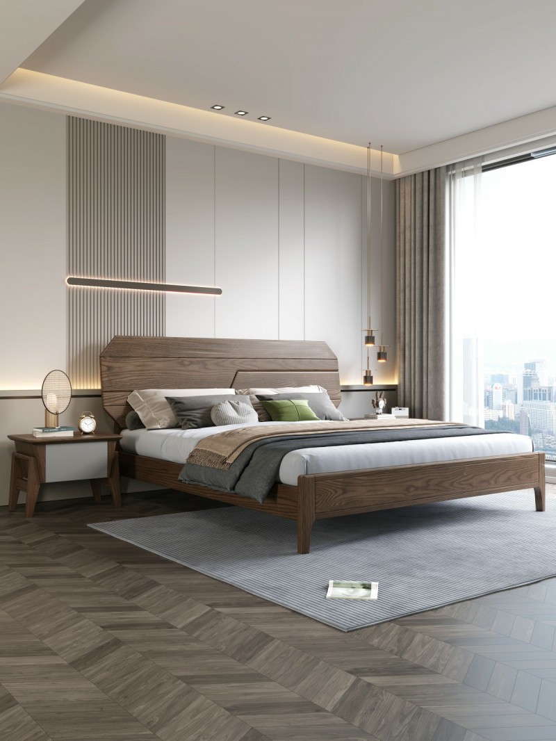 匠者白蠟木系列家具：JD-603床胡桃色