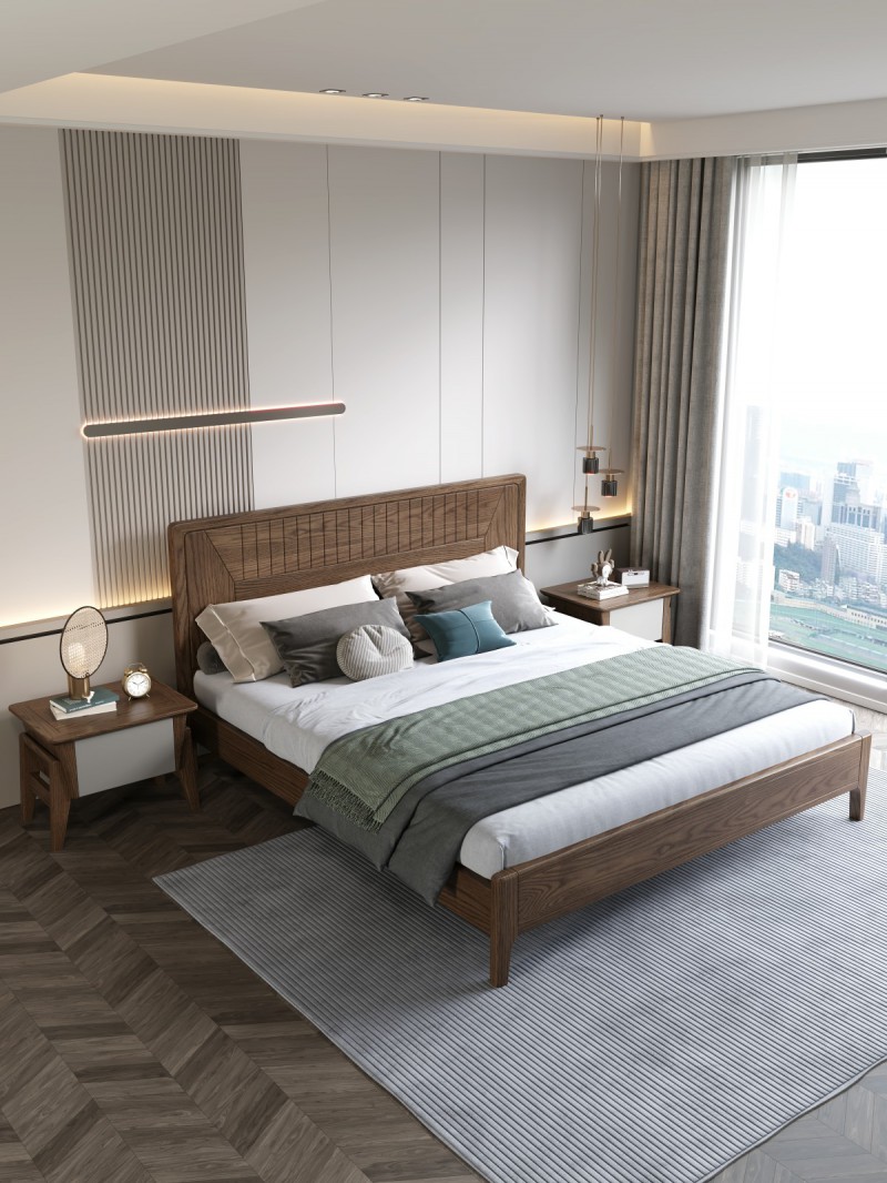 匠者白蠟木系列家具：JD-602床胡桃色