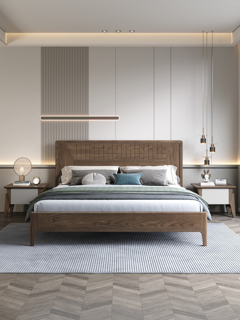 匠者白蠟木系列家具：JD-602床胡桃色