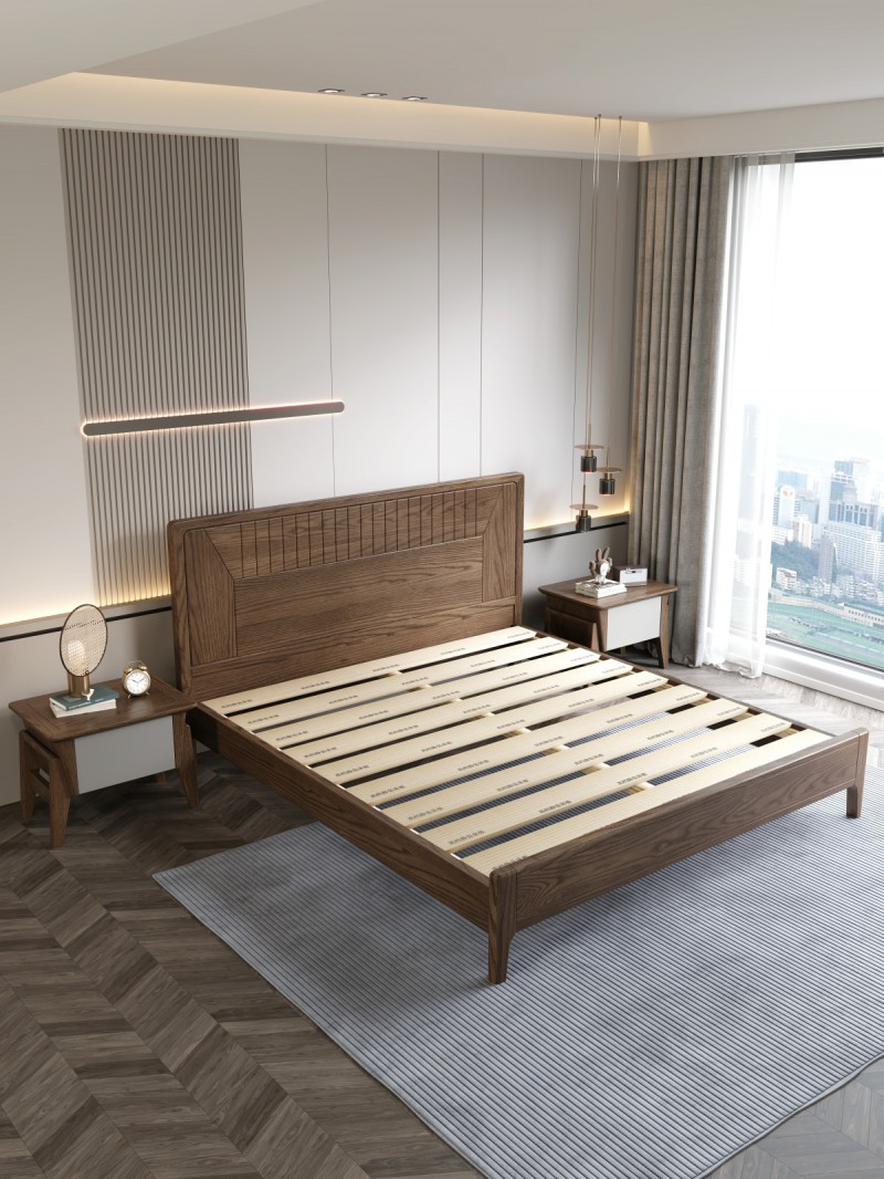 匠者白蠟木系列家具：JD-602床胡桃色