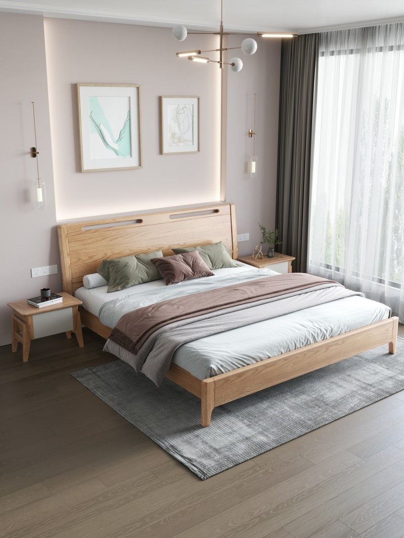 匠者白蠟木系列家具：JD-601床原木色