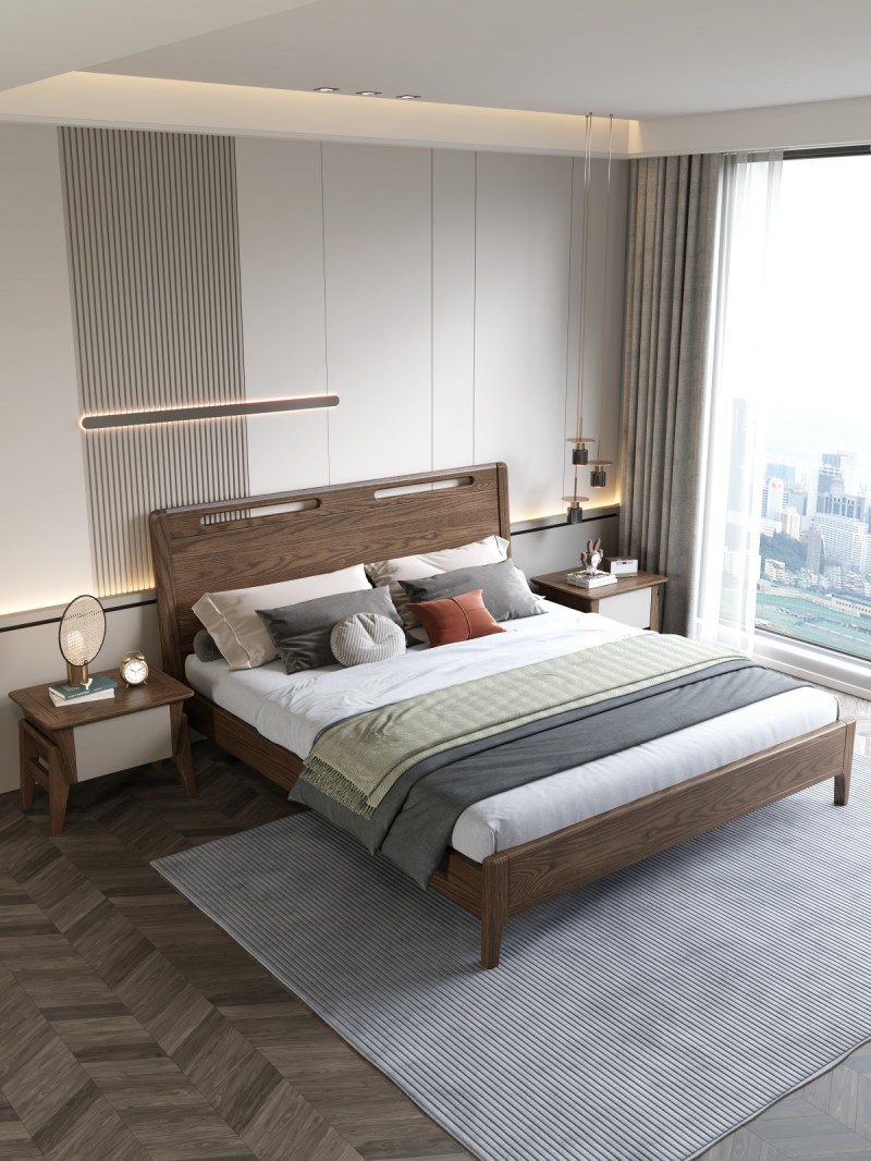 匠者白蠟木系列家具：JD-601床胡桃色