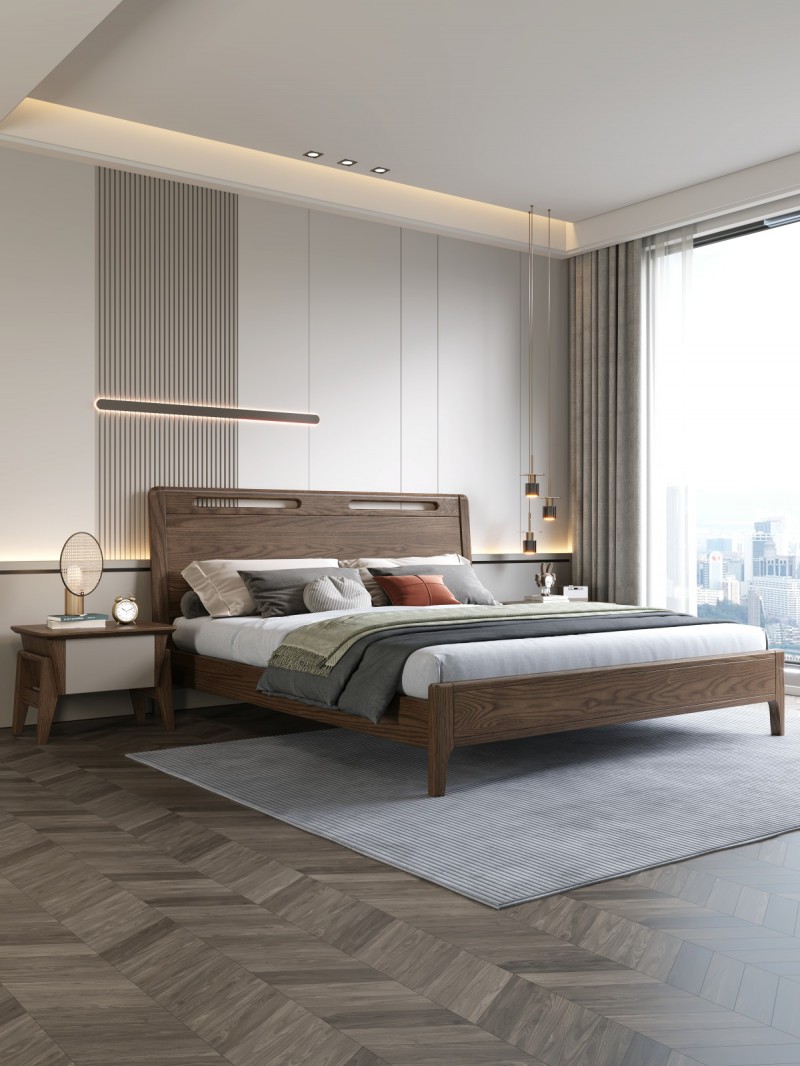 匠者白蠟木系列家具：JD-601床胡桃色