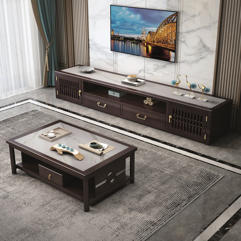 瑞聯新中式家具：1816#巖板電視柜、806#巖板茶幾