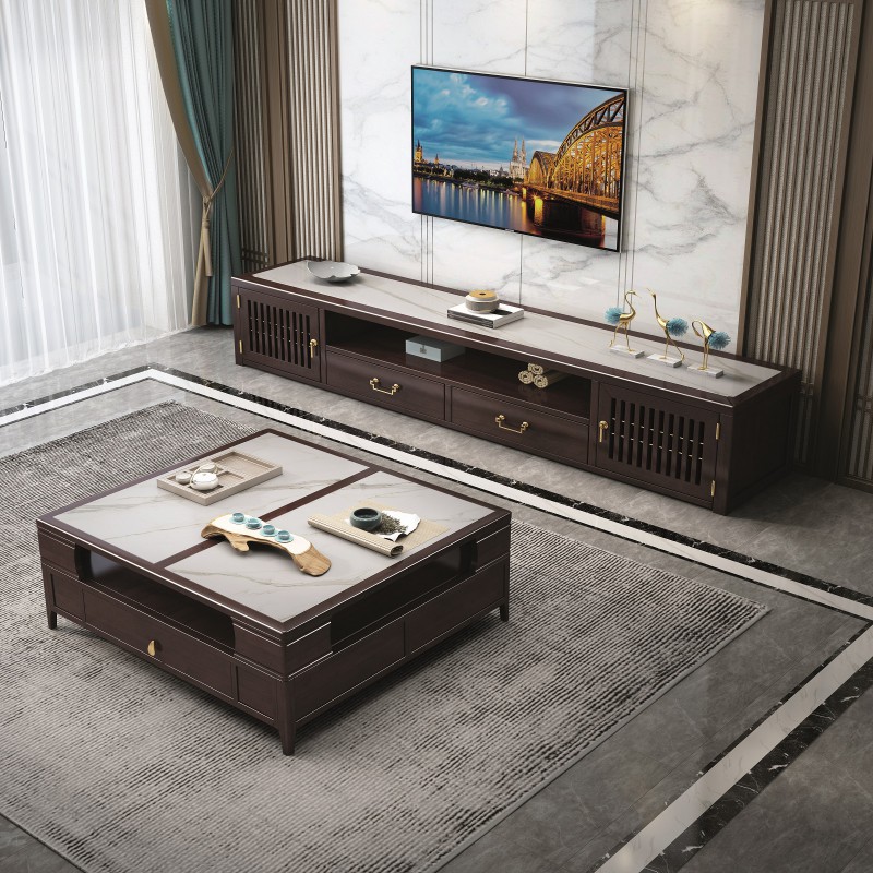 瑞聯新中式家具：1816#巖板電視柜、806#巖板茶幾