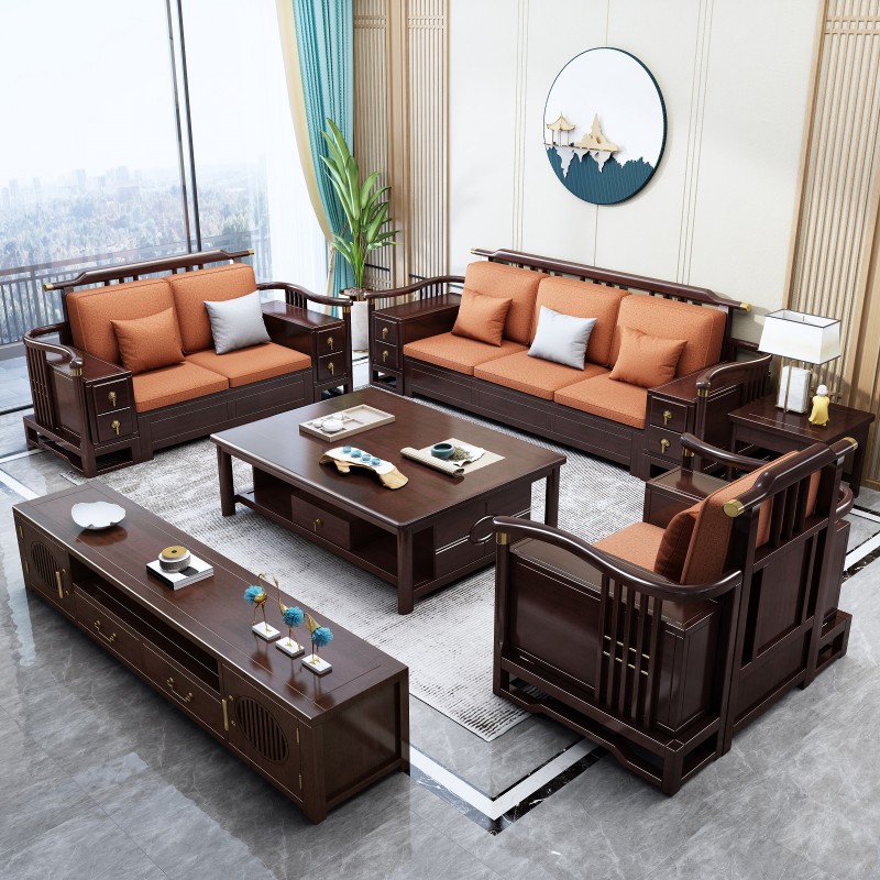 瑞聯新中式家具：809#高箱高靠沙發