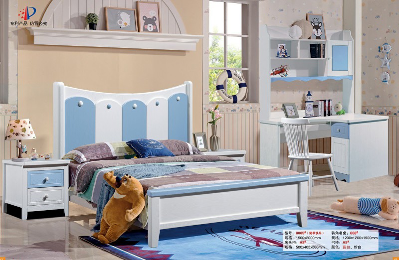 青少年兒童實木床8005#（簡單快樂）藍白