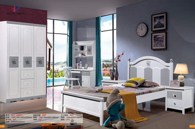 青少年兒童實木床507#（夢想航行）灰白