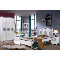 嘻哈年華青少年兒童實木床507#（夢想航行）灰白