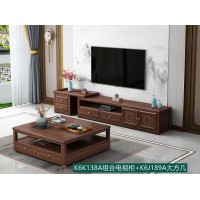 康優寶輕奢新中式胡桃木家具：K6K138A組合電視柜+K6J189A大方幾