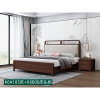 康優寶輕奢新中式胡桃木家具：K6A103床+K6B06床頭柜