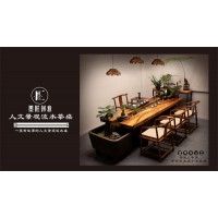 墨匠創(chuàng)意人文景觀流水茶桌,南康胡桃木、老榆木、烏金木風(fēng)水茶臺(tái),江西茶室、辦公室流水桌定制廠家