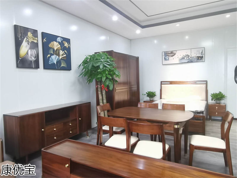 康優(yōu)寶輕奢新中式胡桃木家具工廠展廳實拍