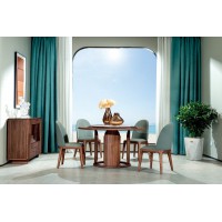 盛唐盛景·慕格意式簡奢南美胡桃木M8001圓餐臺、M8101餐椅、M8201餐邊柜