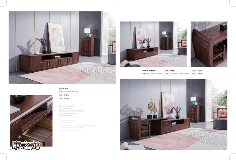 康之龍現代輕奢黑胡桃木家具