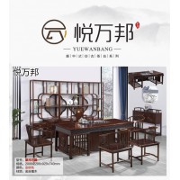 新中式仿古茶臺，南康金絲檀木茶臺，江西仿古實木茶桌、博古架，悅萬邦家具生產廠家
