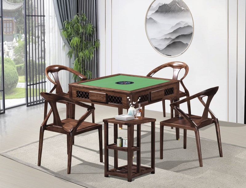 新中式烏金木麻將桌301#、茶水柜301#、休閑椅302#