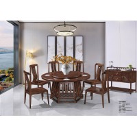 華軒新中式烏金木圓餐桌376#、餐椅372#、餐邊柜339#