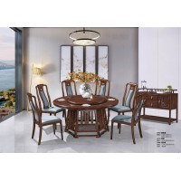 華軒新中式烏金木圓餐桌376#、餐椅371#、餐邊柜339#