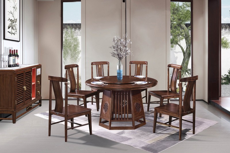 新中式烏金木圓餐桌272#、餐椅279#