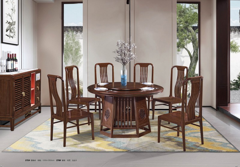 新中式烏金木圓餐桌272#、餐椅278#