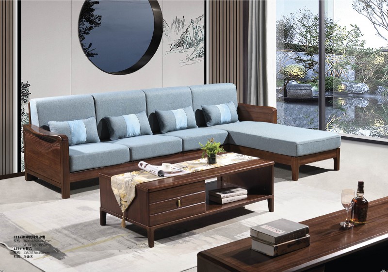 新中式烏金木轉(zhuǎn)角沙發(fā)311#、方茶幾137#