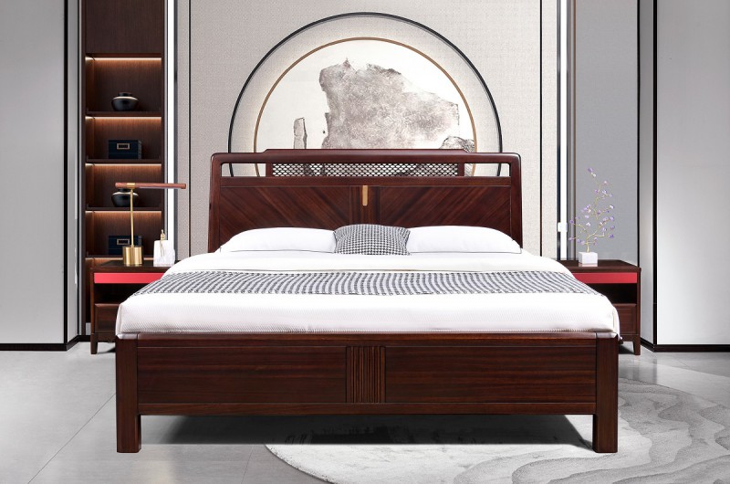 百福源康新中式烏金檀木床9205#