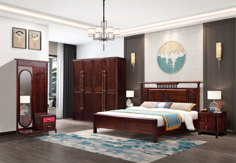 百福源康新中式烏金檀木床9218#