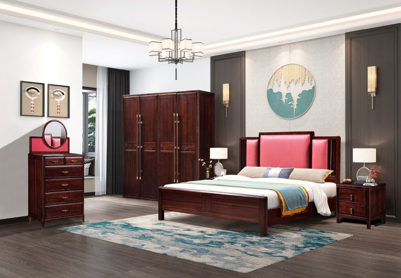 百福源康新中式烏金檀木床9219#