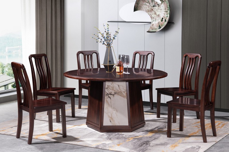 百福源康新中式烏金檀木餐桌9102#