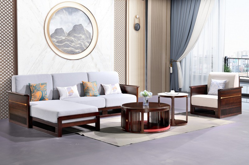 百福源康新中式烏金檀木轉角沙發9305#普通常規