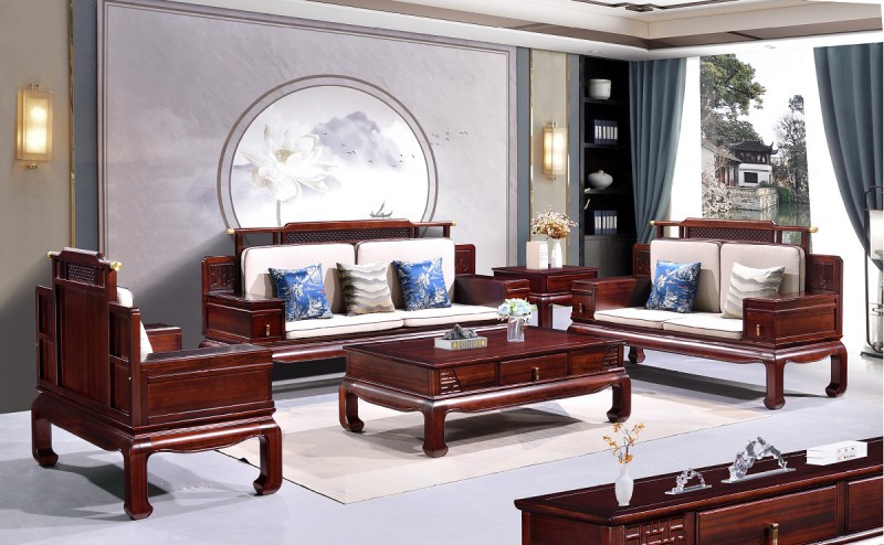 百福源康新中式烏金檀木沙發9320#官帽