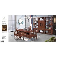 華軒家私古典新中式辦公·茶室空間,江西南康金花梨木、烏金木茶臺、博古架、班臺廠家