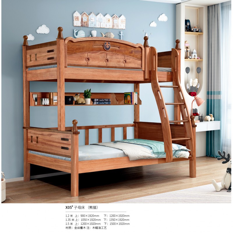 金絲檀木青少年兒童床X05#子母床（熊貓）
